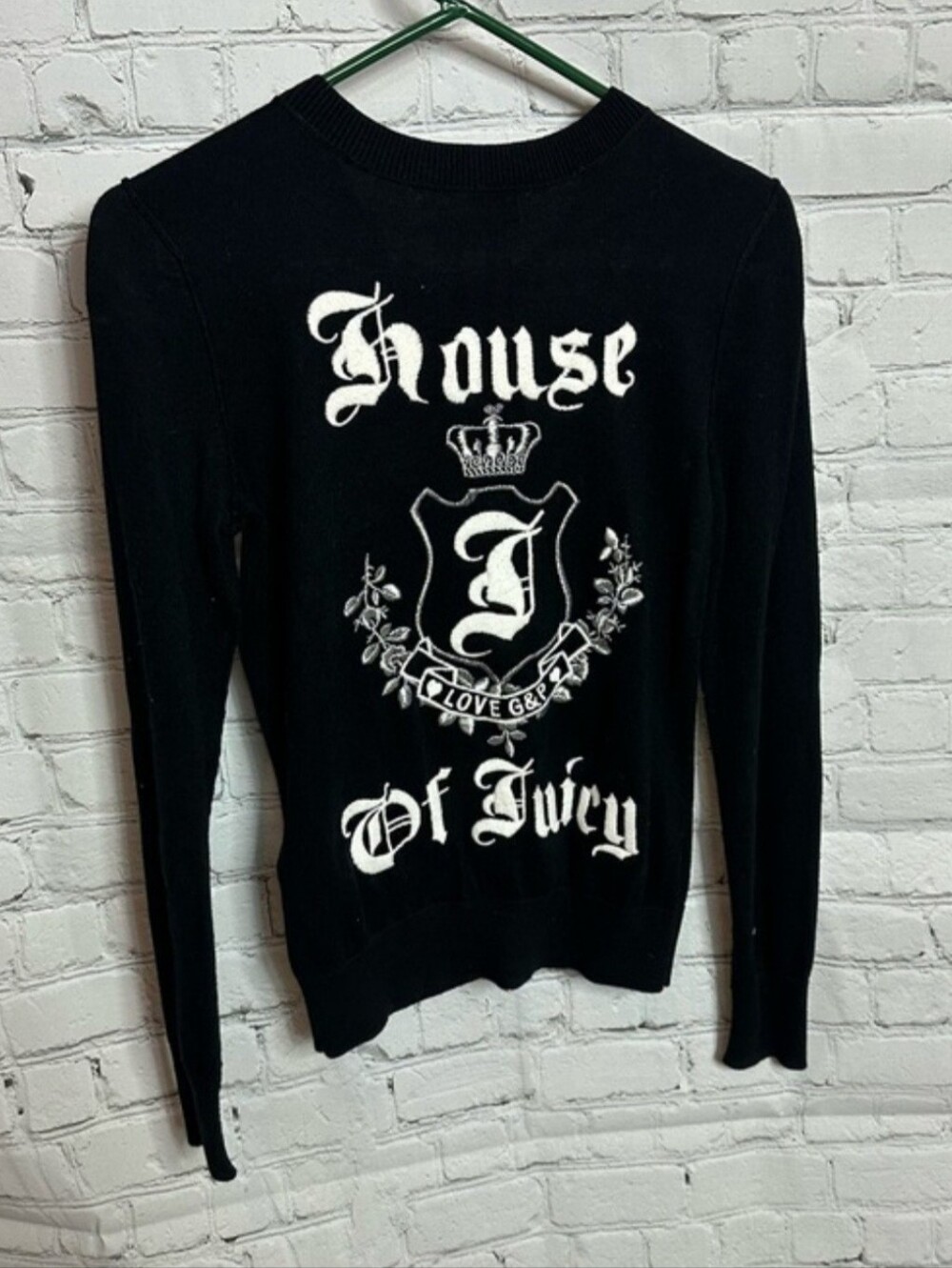 Classic Black Cardigan "House of Juicy" Crewneck Sweater By Juicy Couture